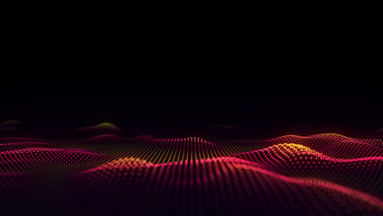 Wall Mural - abstract technology wave with motion glowing dots. dark cyberspace in digital background. connection