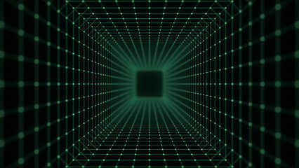 Wall Mural - futuristic sci-fi square portal in space. 3d ai tunnel with dots and lines. abstract digital wormhol