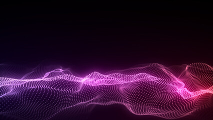 Wall Mural - abstract technology wave with motion glowing dots. dark cyberspace in digital background. connection