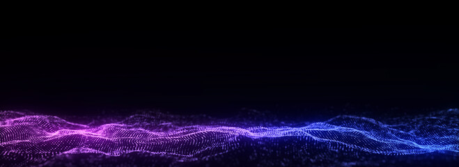 Wall Mural - abstract technology wave with motion glowing dots. dark cyberspace in digital background. connection