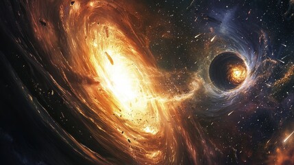 Wall Mural - stunning cosmic collision of black hole and galaxy in space