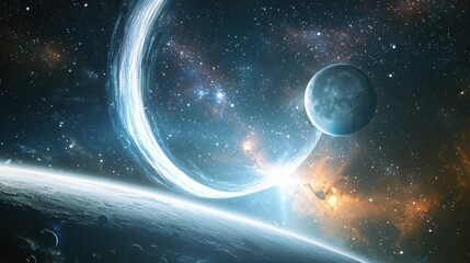 Wall Mural - cosmic scene with planet and celestial energy swirling in space