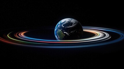 Wall Mural - earth surrounded by colorful rings in cosmic space with stars