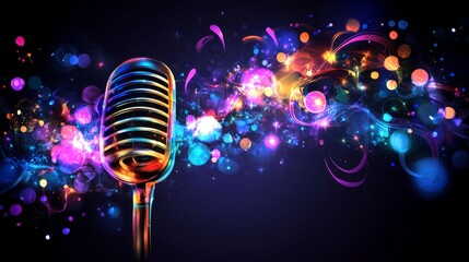 Aufkleber - An abstract image of a microphone with swirling colors and lights, creating a vibrant atmosphere that symbolizes energy and creativity in music