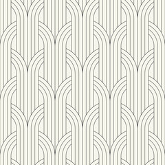 Vector seamless patterns set. Stylish modern geometric ornament. Geometric striped background with arches. Art deco thin monochrome swatches. Tileable prints with linear weaving arches.