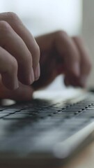 Man Hands Typing on Computer Keyboard at Corporate Workspace Close-up. Lifestyle of Male Boss or Busy Tech Executive Managing Email Information or Website Code. Remote Work of Writer or Journalist