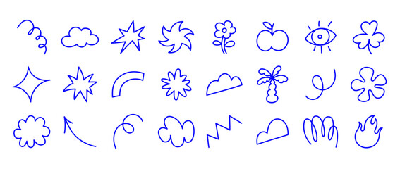 Aufkleber - Vector set of minimalist design elements, flowers, doodles, scribbles - abstract background elements for branding, packaging, prints and social media posts