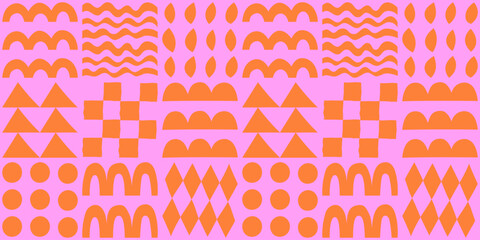 Fototapete - Vector seamless pattern in simple floral wavy and groovy naive style, ocean and vacation theme,  flowers and plants, floral botanic hand drawn design templates, modern art prints, surface design