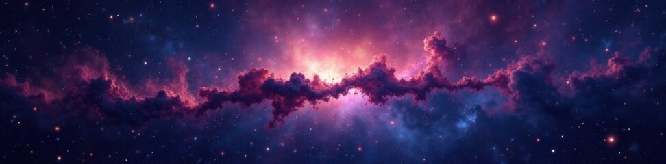 dense nebulae sprawl across the dark expanse of space, illuminated by scattered stars and galaxies ,