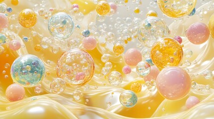 Canvas Print - Colorful Spheres in Wavy Terrain Creating Abstract Landscape Scene