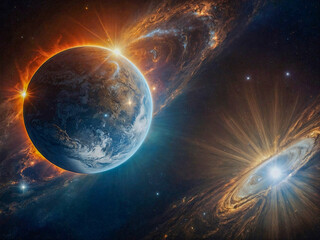 Wall Mural - Cosmic sun in space with a celestial view.