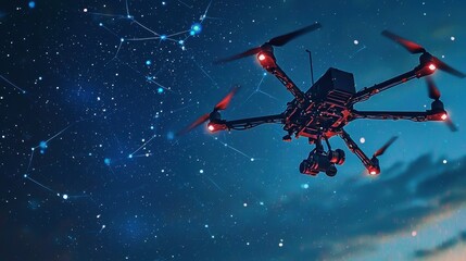Wall Mural - drone flying under a starry sky with bright constellations visible