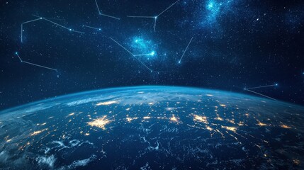 Wall Mural - stunning view of earth from space with stars and constellations