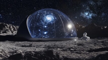 Wall Mural - futuristic dome structure under cosmic skies on alien landscape