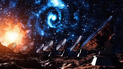Wall Mural - futuristic space telescopes observing cosmic phenomena in universe