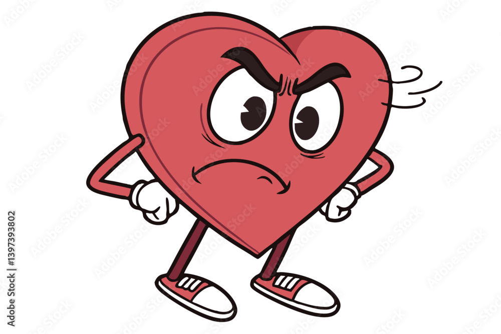Cartoon Heart Character Standing Upset With Hands On Hips, Shoes, Eyes ...