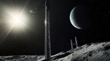 Wall Mural - futuristic space launchpad on moon surface against starry sky