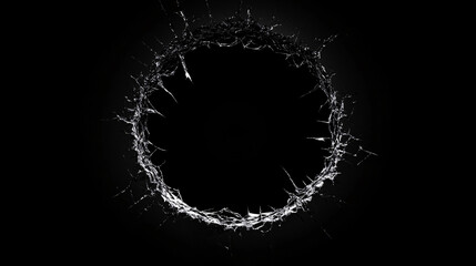 Wall Mural - Abstract Circular Cracked Frame with Radiating Splinters on Black Surface for Modern Art and Design Projects