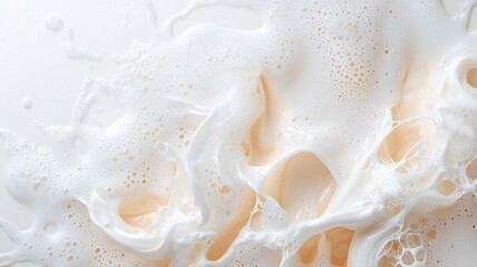 Wall Mural - close-up view of frothy milk textures, featuring creamy swirls and bubbles, perfect for culinary and
