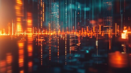 Double Exposure of Financial Graphs and Digital Data Visualization