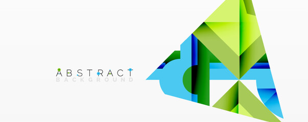 Fototapete - Bright geometric shapes create dynamic abstract composition. Vivid greens, blues, yellows blend, forming modern design element. Minimalist style, clean lines present fresh visual experience.