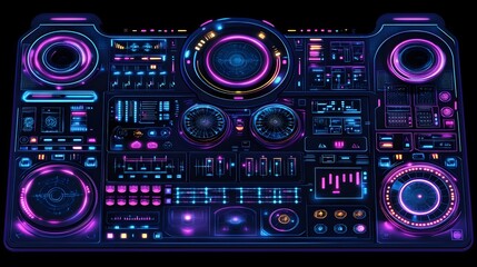 A futuristic glowing console panel with various display features