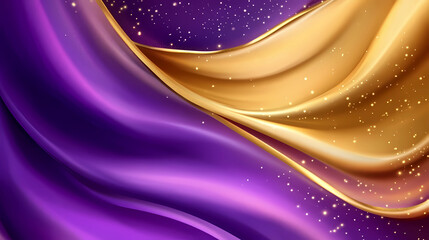 Wall Mural - abstract background with 3d wave bright gold and purple gradient silk fabric