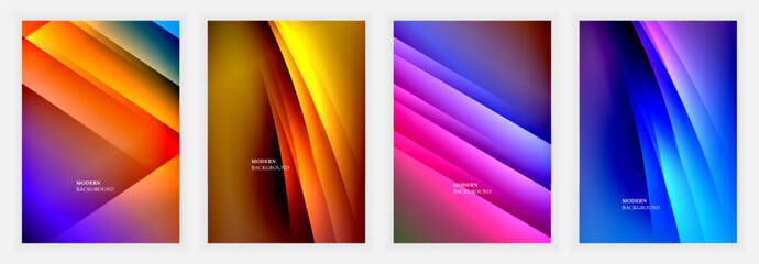 Poster - Four vibrant abstract backgrounds. Diagonal lines create dynamic gradients, blending warm, cool hues. Modern designs suggest energy, innovation, visual appeal.