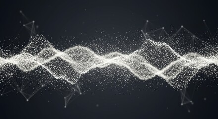 Wall Mural - abstract waveform data visualization - white particle wave flowing across a dark gray background. pe