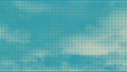 Leinwandbilder - Color halftone texture of blue sky with clouds. Abstract cloud pattern vector dotted pixel texture background with copy space. Vintage cloudy sky