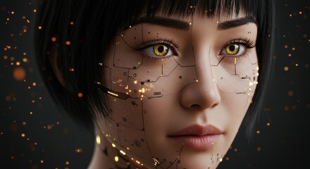 Wall Mural - consciousness: a cybernetic portrait - futuristic beauty, technological integration, artificial inte