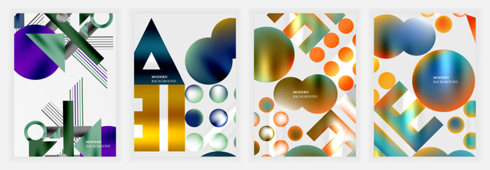 Aufkleber - Abstract geometric designs feature vibrant gradients, circles, triangles, rectangles. Modern backgrounds suggest dynamic compositions, colorful palettes, sleek aesthetics.