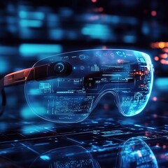 Wall Mural - futuristic digital glasses with ar technology and data visualization high resolution picture