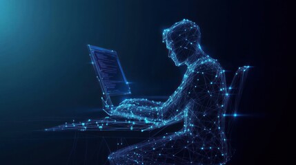 Digital worker coding at a computer