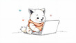 © Tamaras Pictures 4U - Cute cartoon fox typing on a laptop in a cozy setting