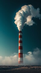 smoking chimney against cloudy sky in an industrial area. suitable for articles about ecology, adver