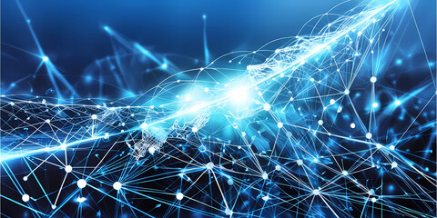 Wall Mural - abstract representation of data flow in a vibrant blue and white network.