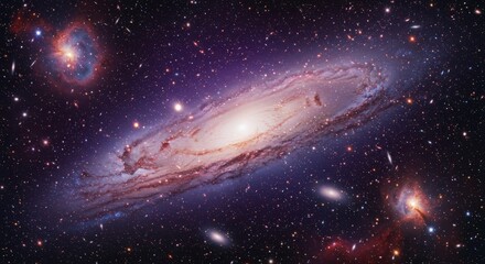 Wall Mural - Majestic Spiral Galaxy in Deep Space - Stunning of a spiral galaxy amidst a field of stars and distant nebulae. A cosmic masterpiece