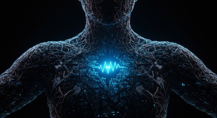 Wall Mural - soul: circuitry of life - a futuristic human form, intricately woven with circuitry, pulses with lif