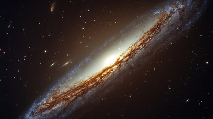 Wall Mural - a striking edge-on view of a spiral galaxy, its thin disk appearing like a glowing blade in space