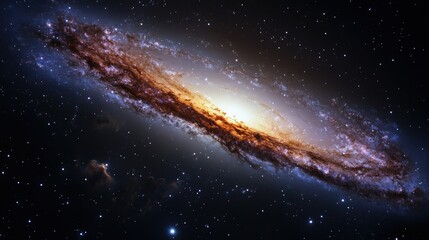 Wall Mural - a striking edge-on view of a spiral galaxy, its thin disk appearing like a glowing blade in space
