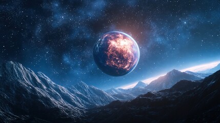 Wall Mural - a stunning 3d depiction of an exoplanet orbiting a distant star, beyond the boundaries of the solar 