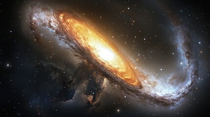 Wall Mural - a stunning view of a galactic collision, with two massive galaxies merging in a cosmic dance.