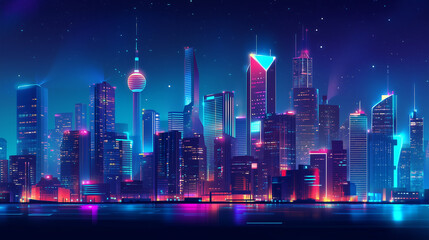 Wall Mural - night city skyline