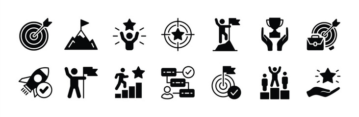 successful goal icon vector set. containing business success, winner, achievement, target, mountain 