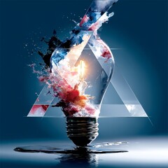 Fototapete - Creative Explosion: A Lightbulb Moment Captured in Vibrant Splashes and Geometric Precision.