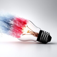 Fototapete - Illuminating Creativity: Light Bulb Exploding with Vibrant Colors,  Igniting Ideas and Innovation on a Clean White Background