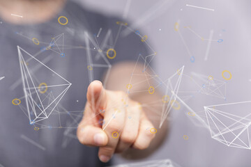 Poster - Abstract image of a hand interacting with a digital network.  Perfect for technology, connection, and innovation concepts.
