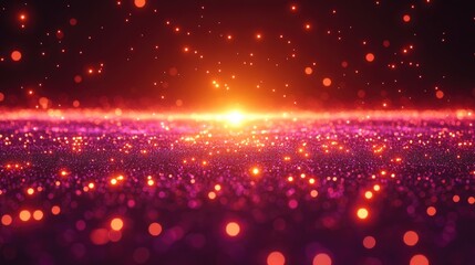 Wall Mural - glowing particles create a vibrant landscape, illuminated by a bright central light source