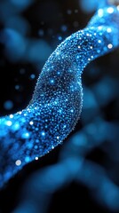 Wall Mural - twisting strand of glowing blue particles on a dark background creates a sense of depth
